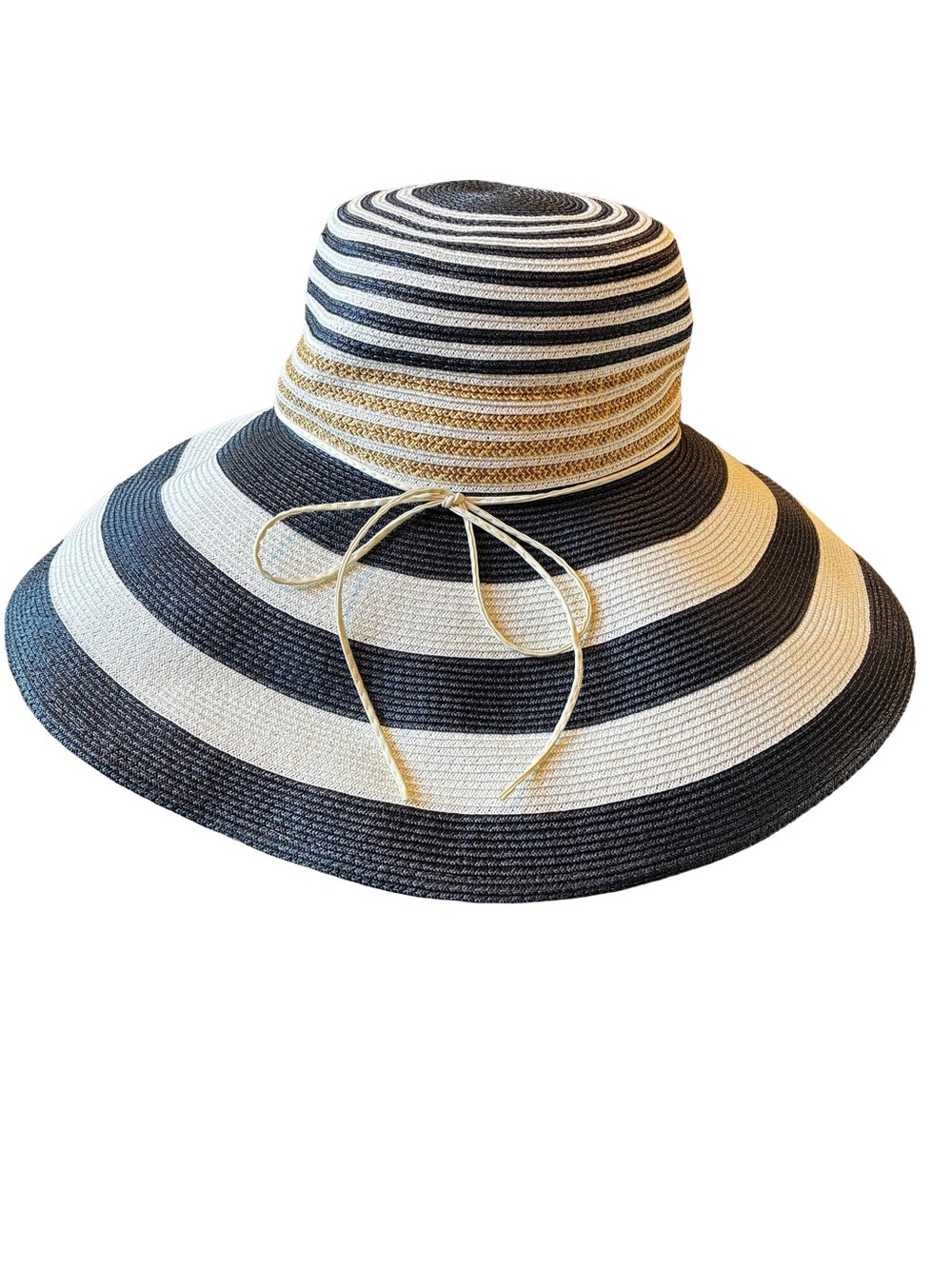 NWT Laundry by Shelli Segal 17” Oversized Wide Brim Sun Hat Navy White